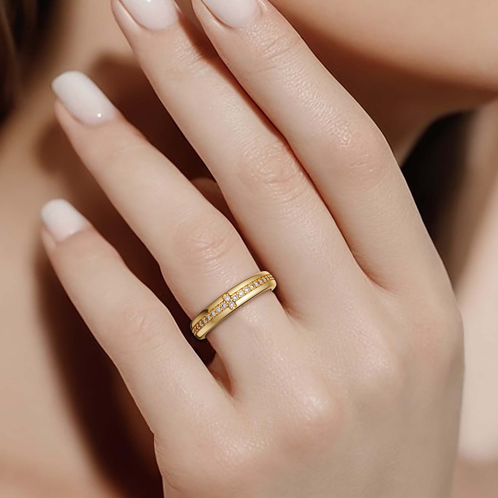 Cross Inset Band Ring - vanimy