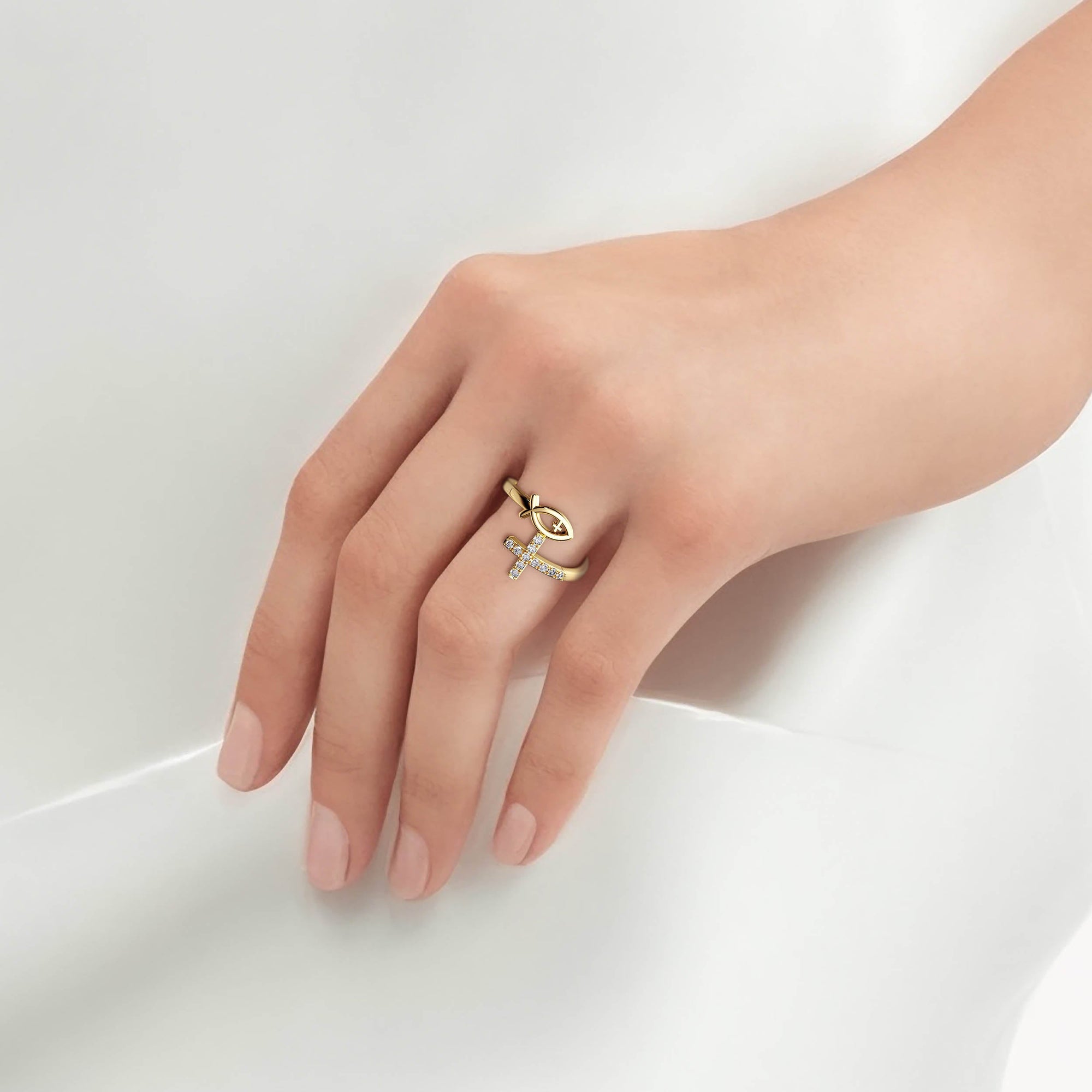 Pray Jesus Fish And Cross Ring - vanimy