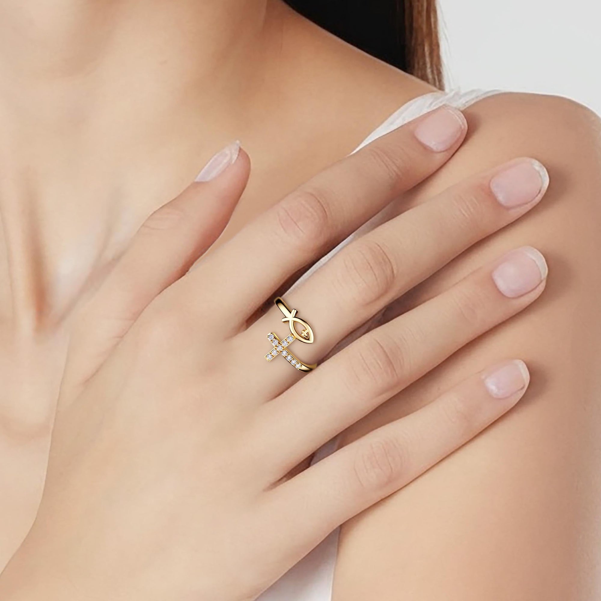 Pray Jesus Fish And Cross Ring - vanimy