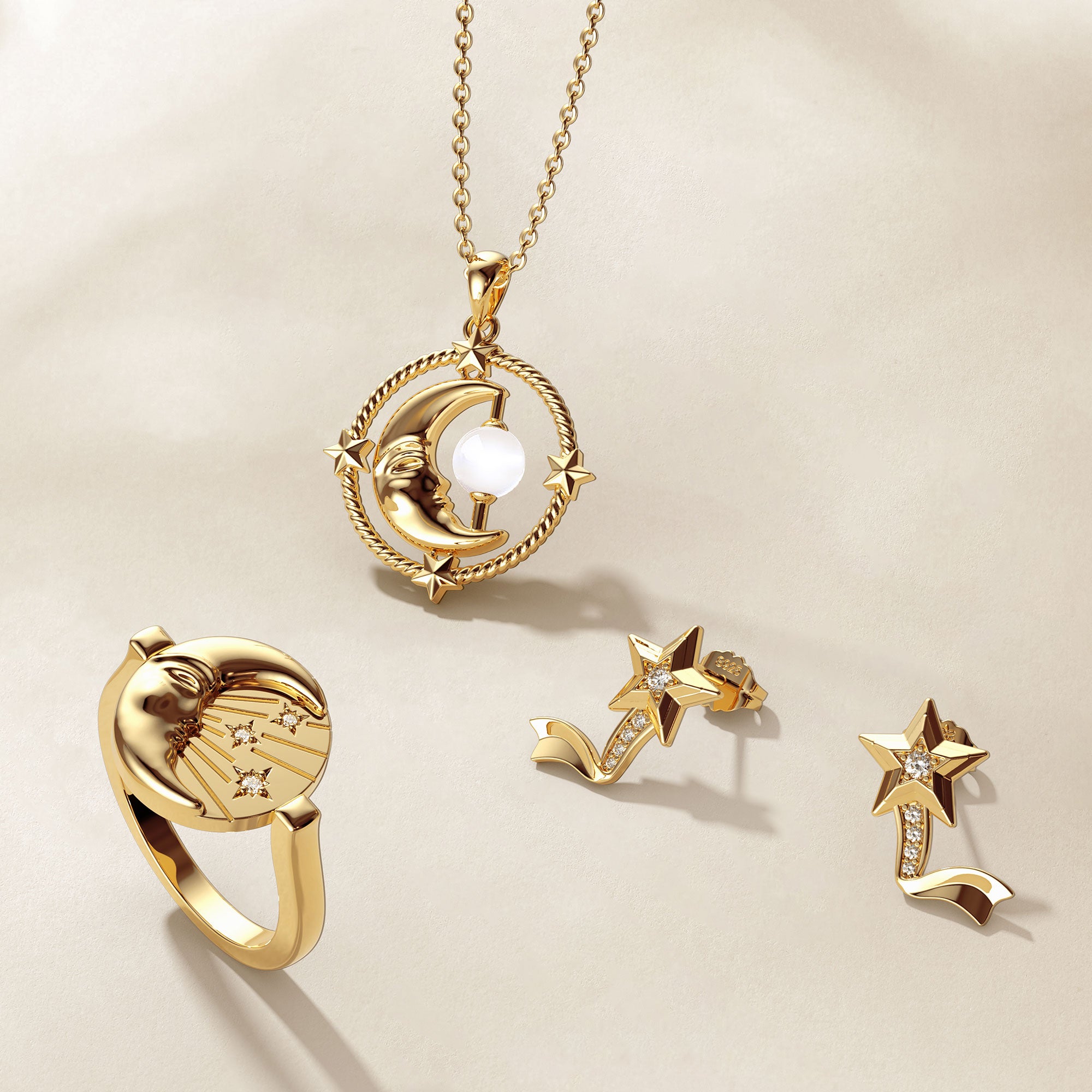 Kissing Moon and Star Signet Pinky Ring - vanimy