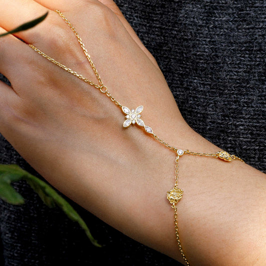 Byzantine Cross Marigold October Birth Flower Hand Chain