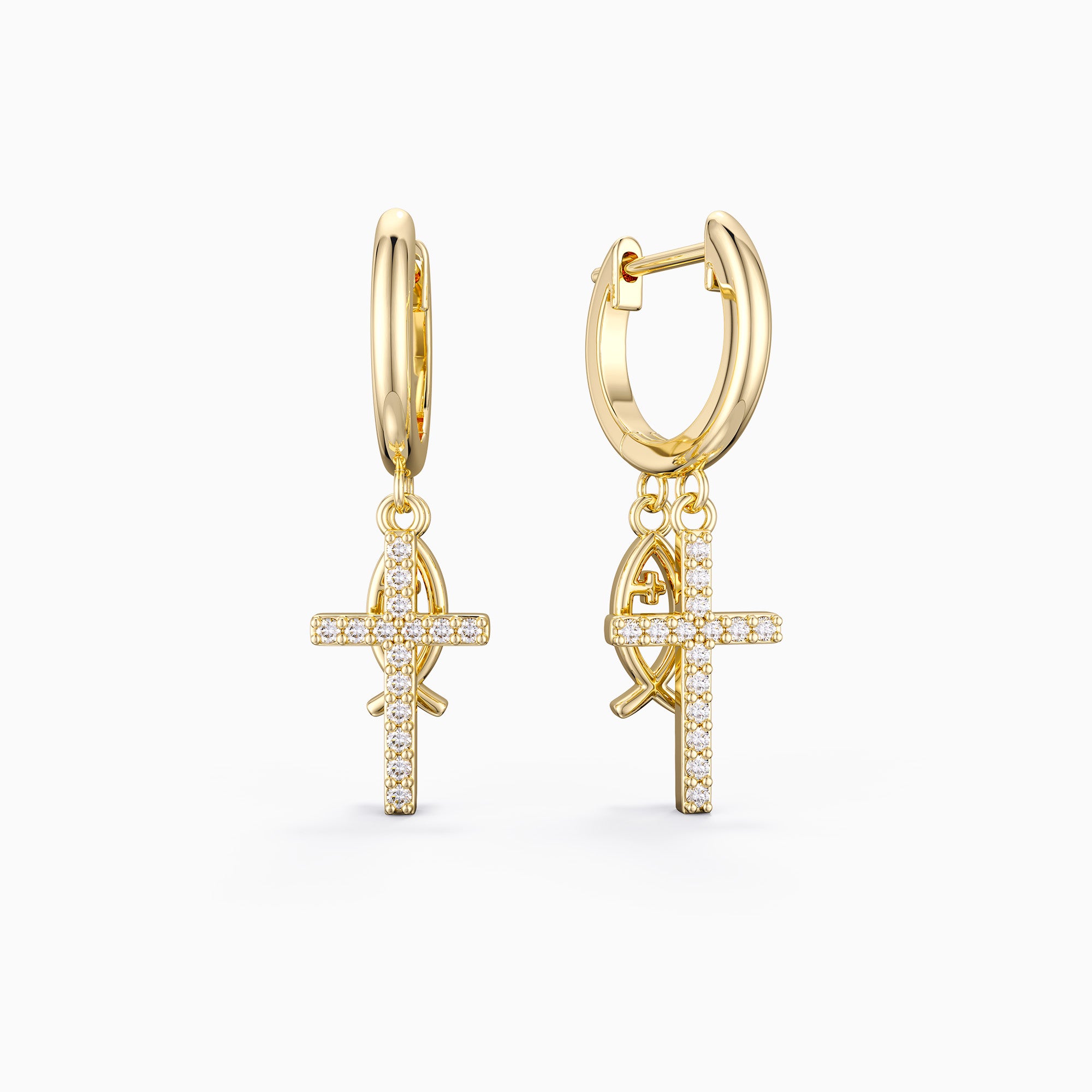 Sterling Silver Ichthys Cross Earrings - vanimy