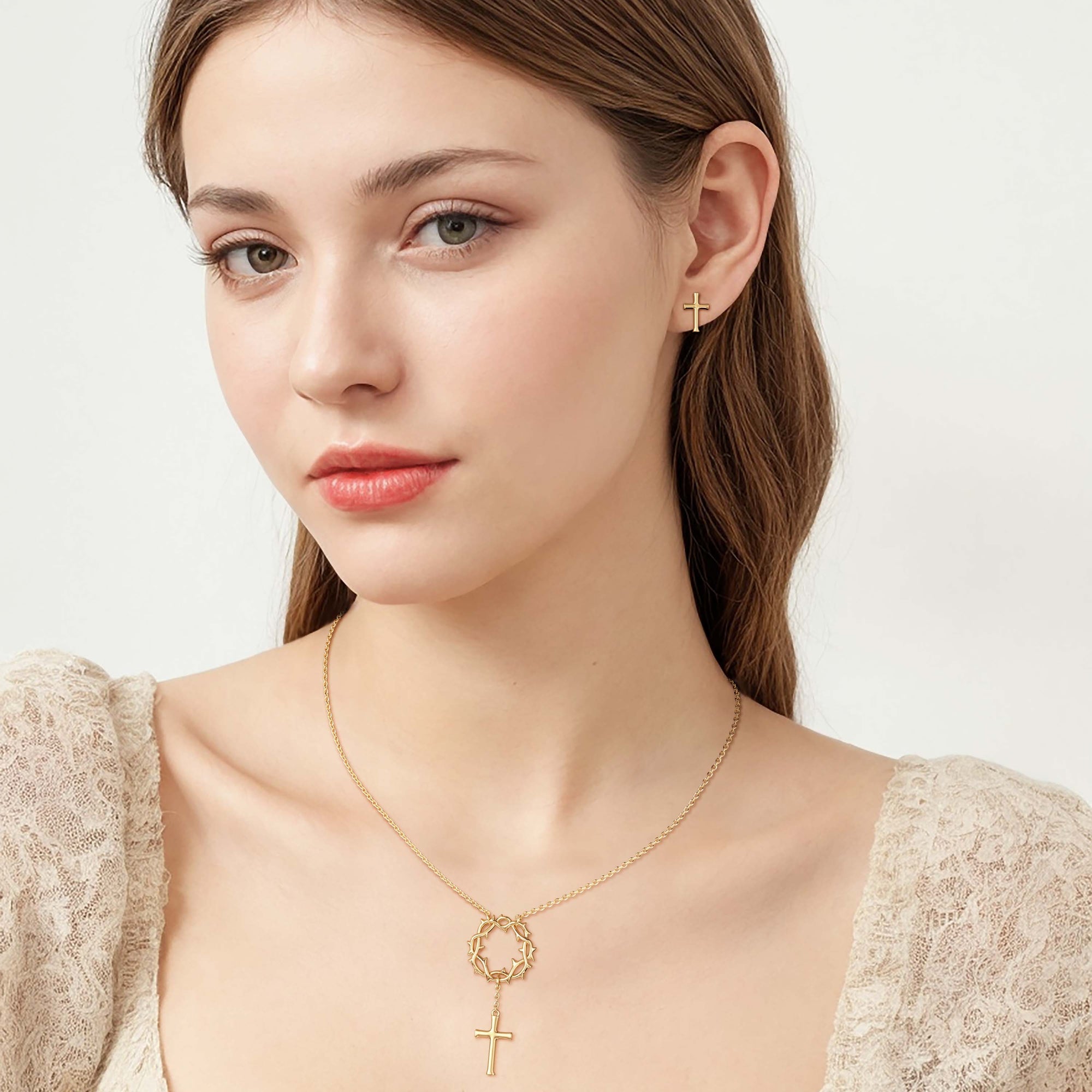 Crown of Thorns Cross Stud Earrings - vanimy