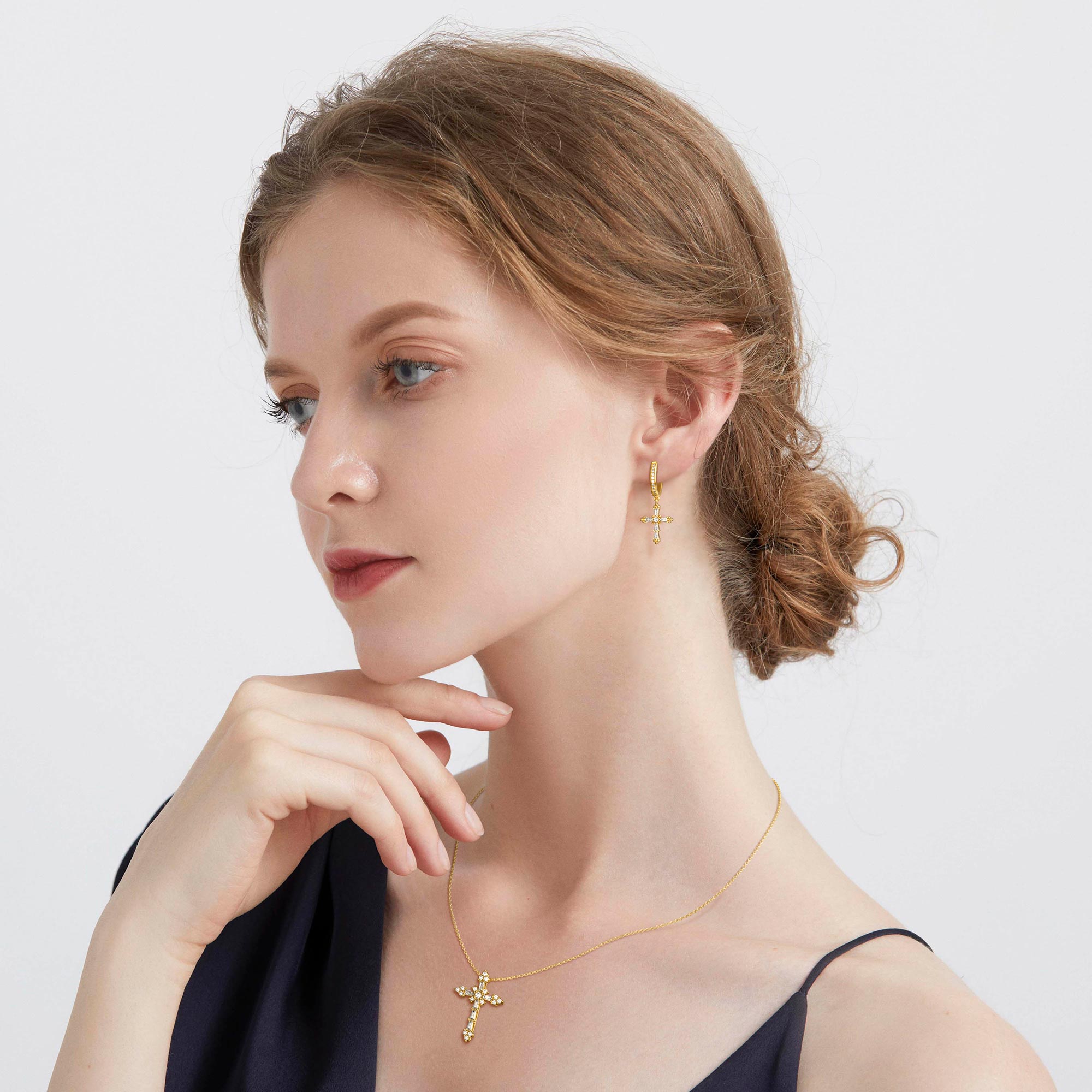 Byzantine Faith Cross Huggie Hoop Earrings - vanimy