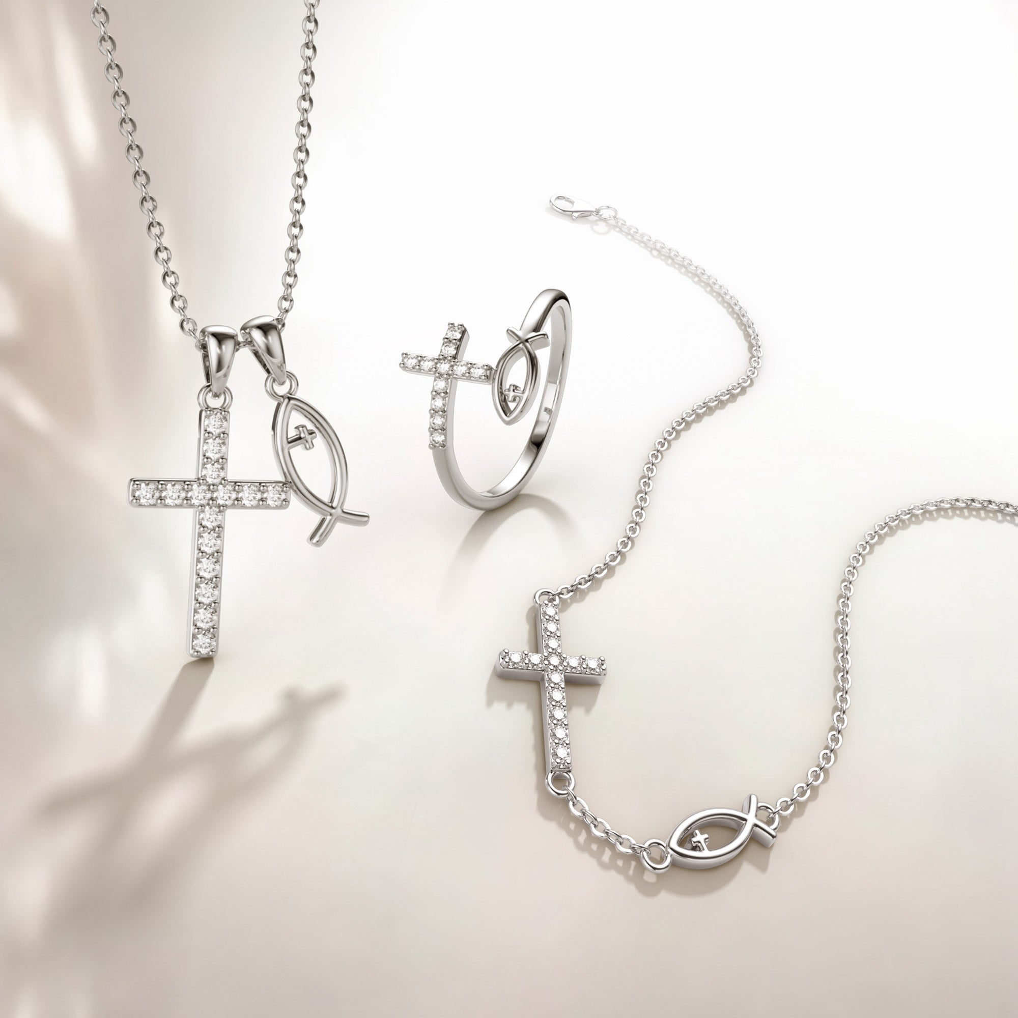 God Jesus Fish And Cross Ring - vanimy