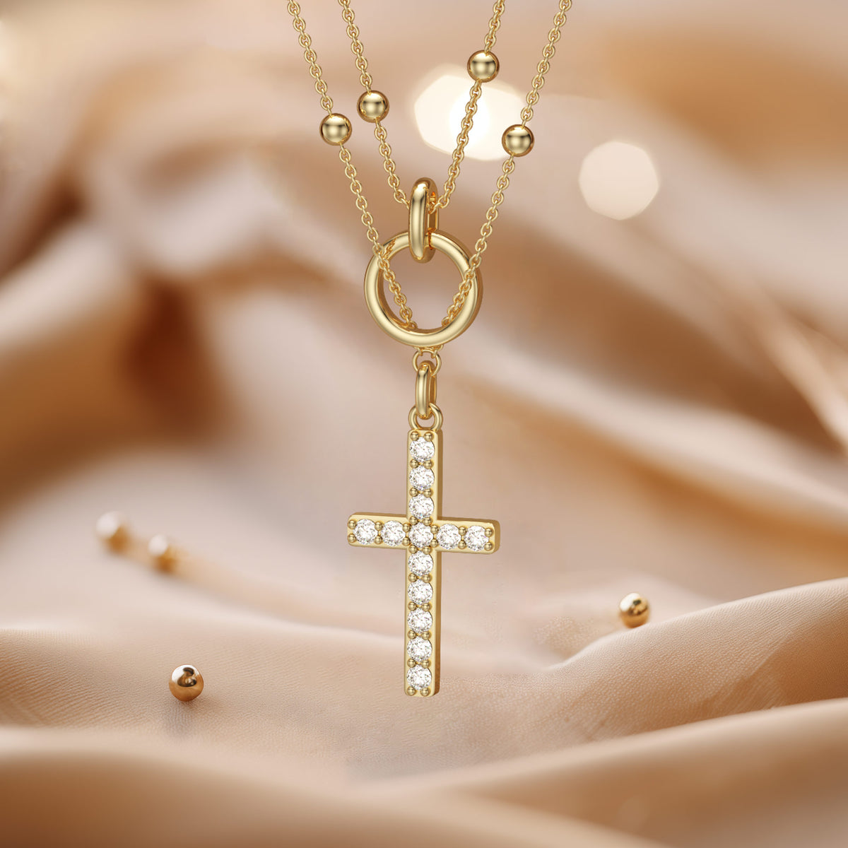 Gold Layered Circle Cross Necklace vanimy