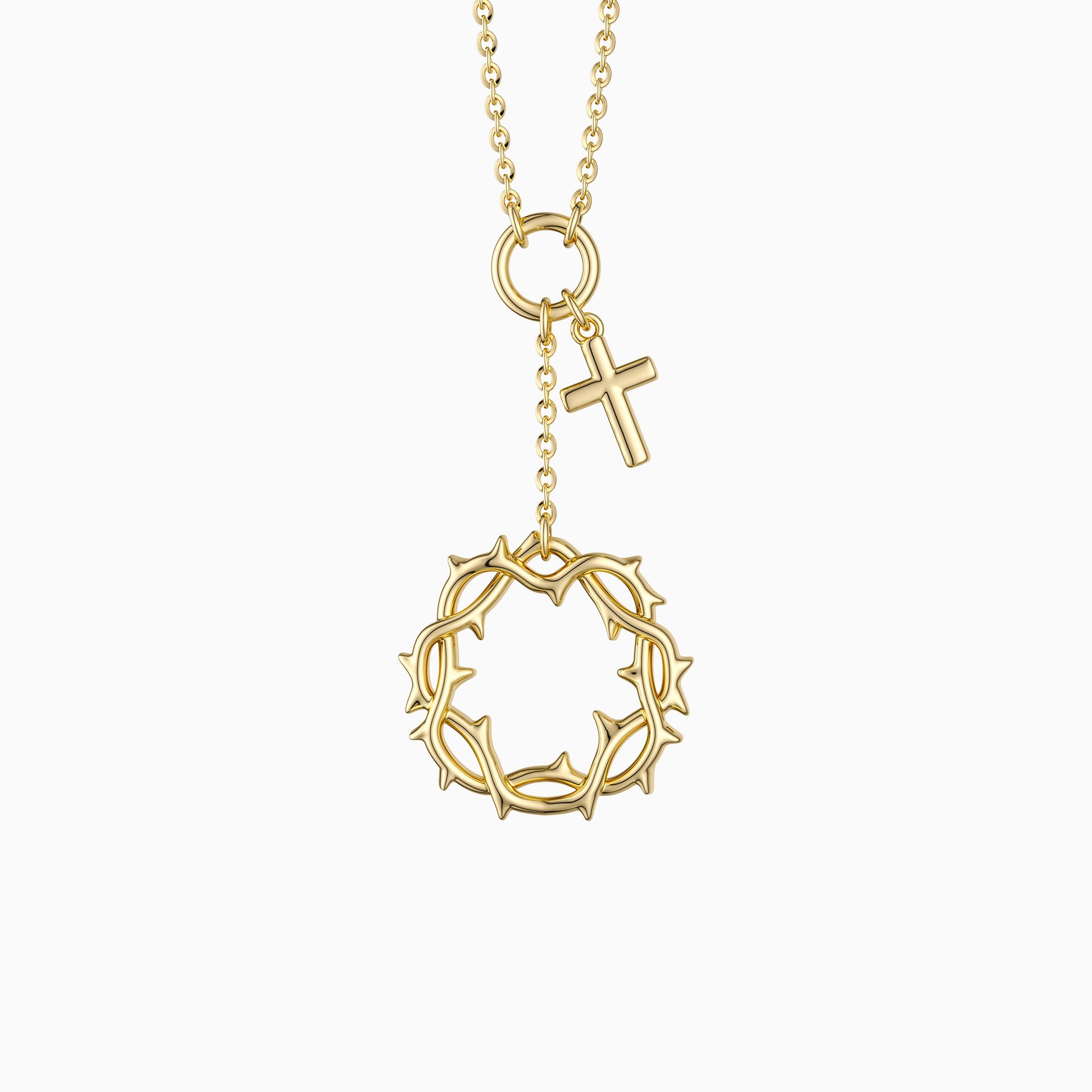 Gold Crown of Thorns Cross Necklace - vanimy