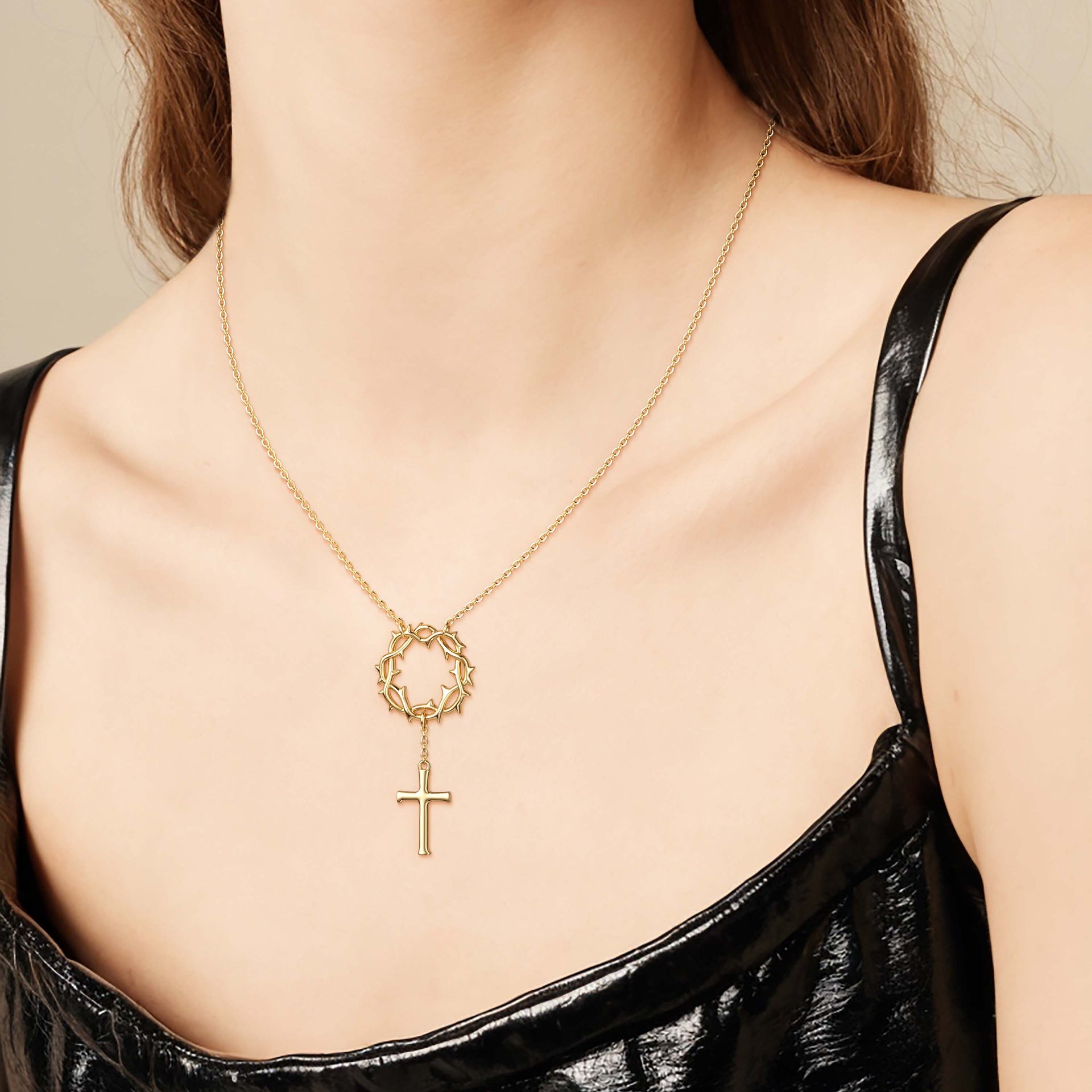 Crown of Thorns Cross Necklace vanimy