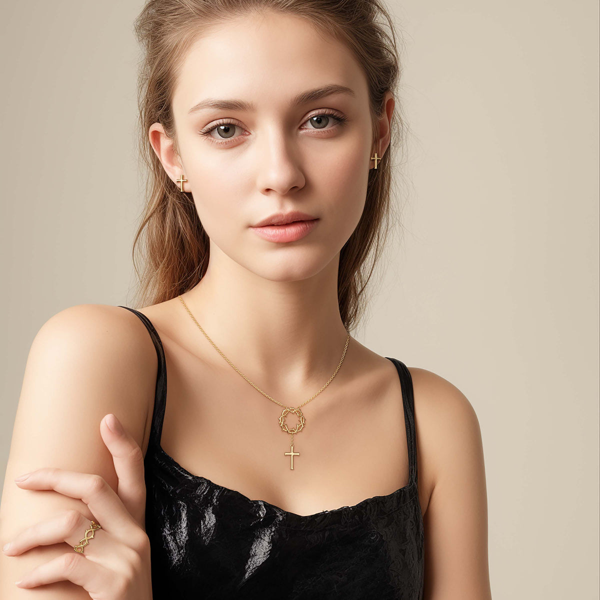 Crown of Thorns Cross Necklace vanimy