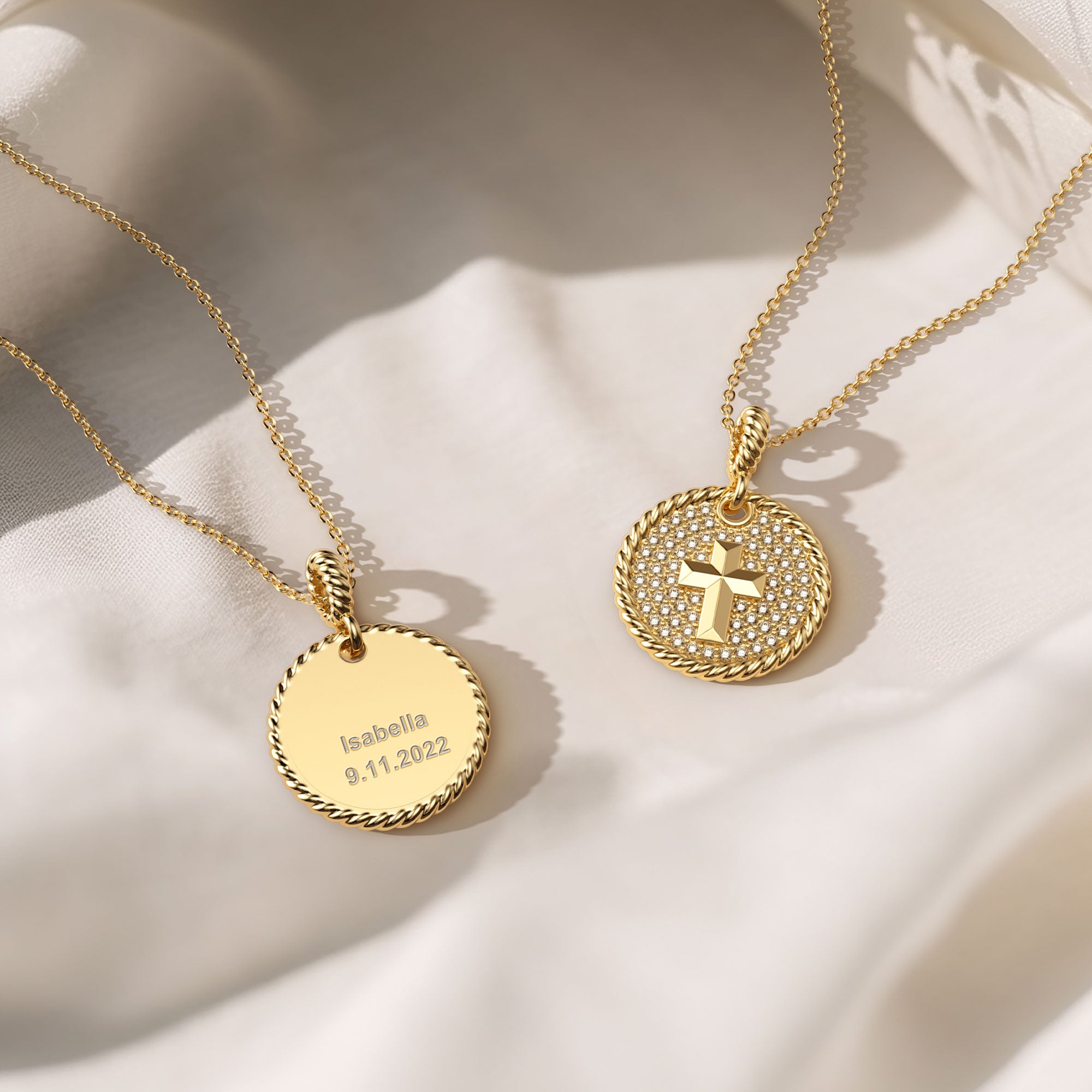 Customized Pavé Coin Cross Necklace - vanimy