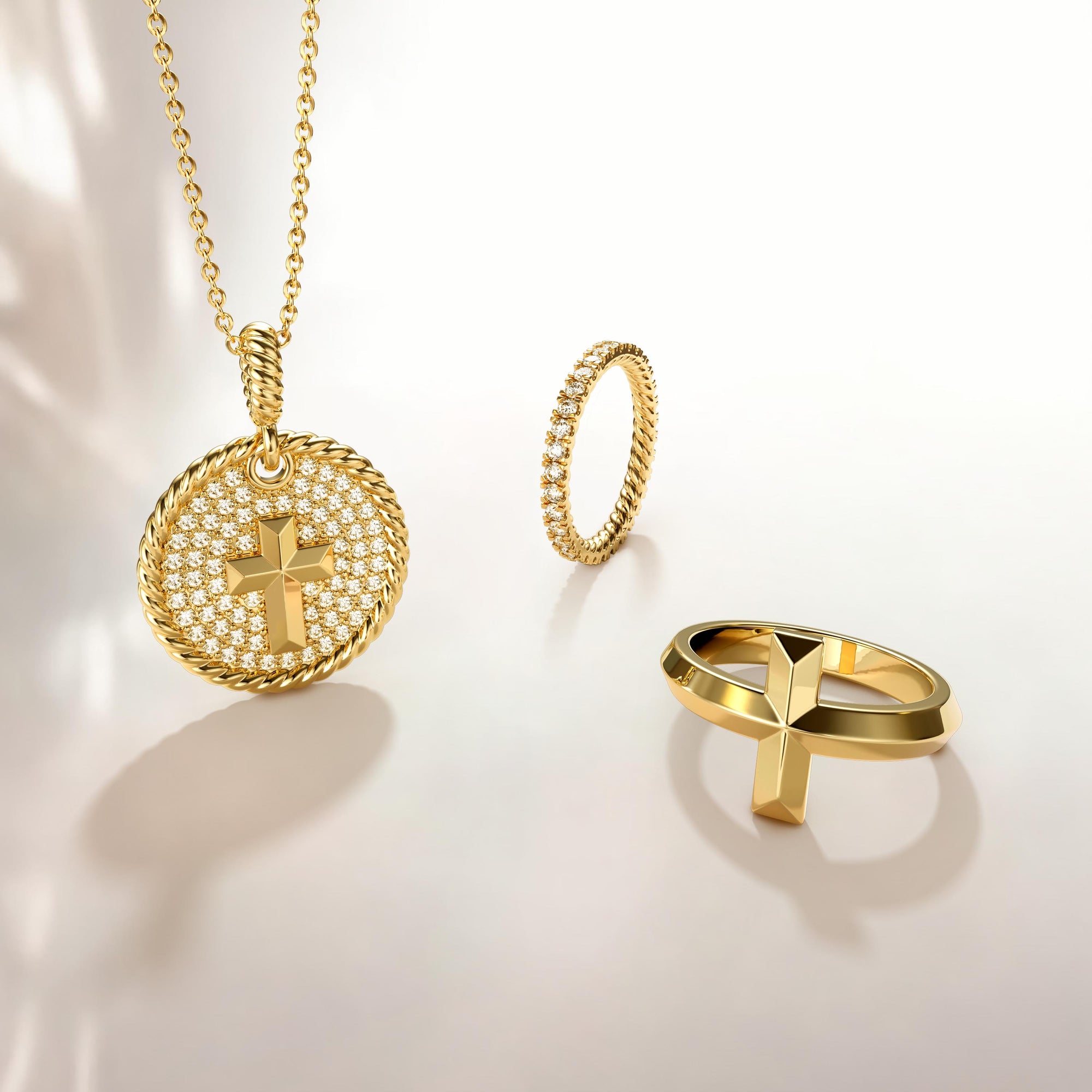 Customized Pavé Coin Cross Necklace - vanimy