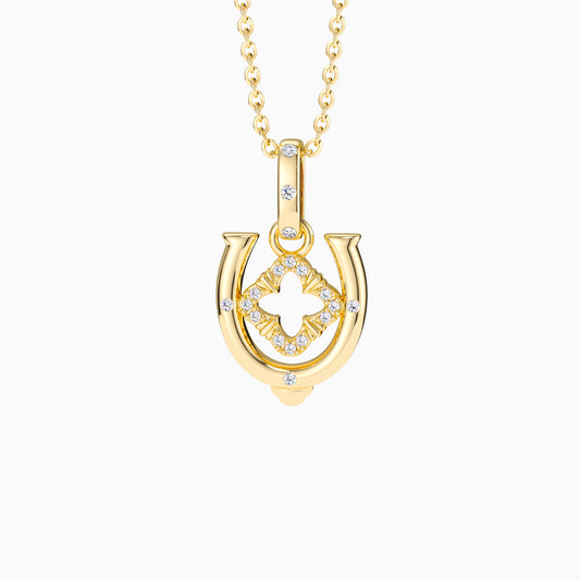 Horseshoe Four Leaf Clover Luck Charm Pendant - vanimy