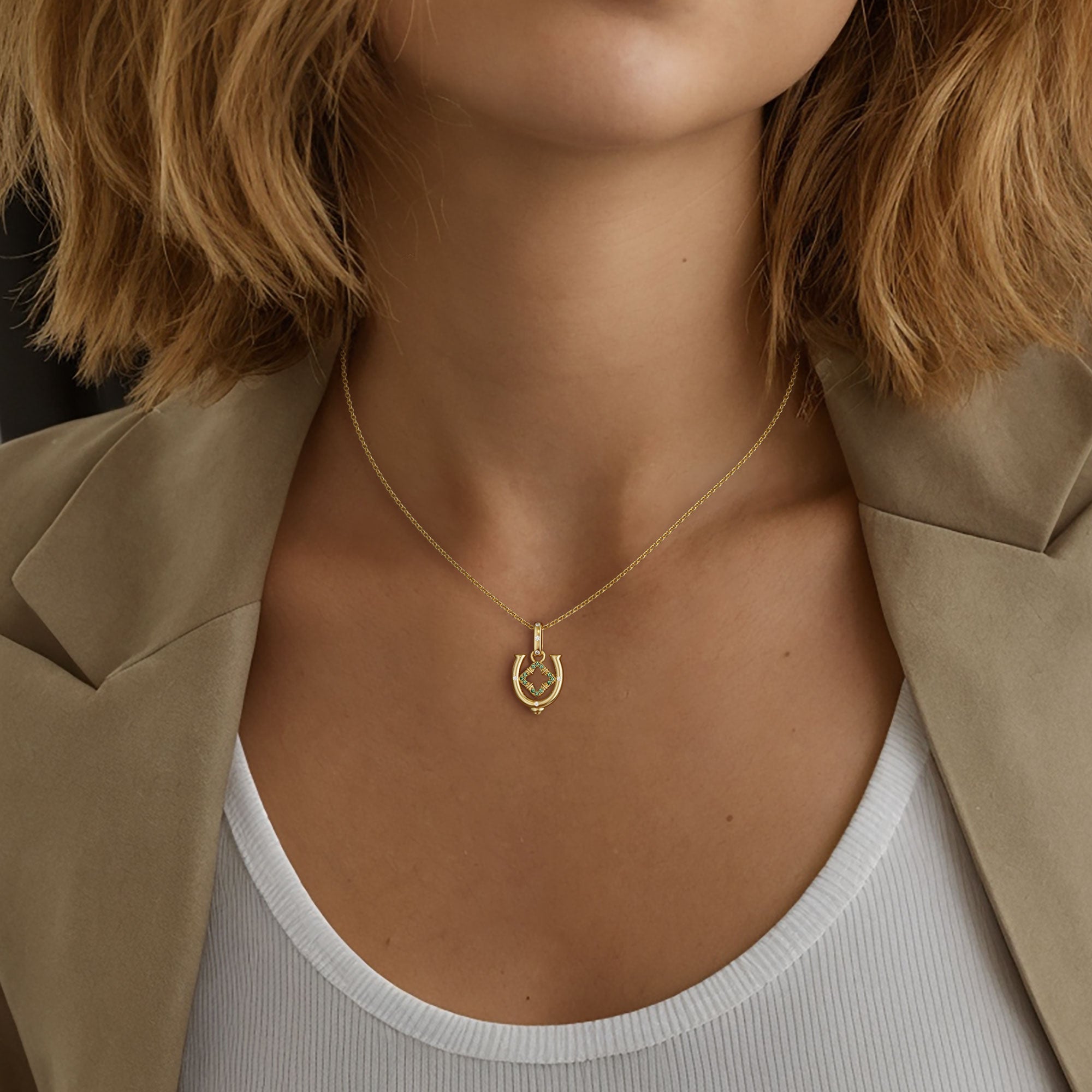 Horseshoe Four Leaf Clover Luck Charm Pendant - vanimy