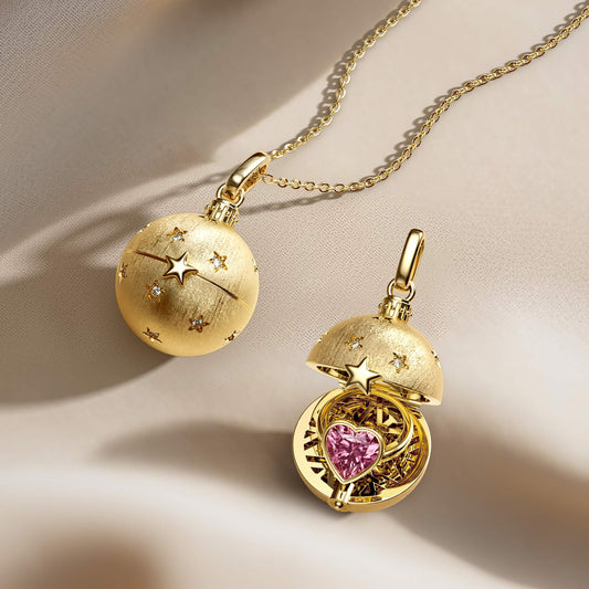 ‘You are My Treasure' Pink Heart Celestial Star Amulet Christmas Ball Locket Pendant - vanimy