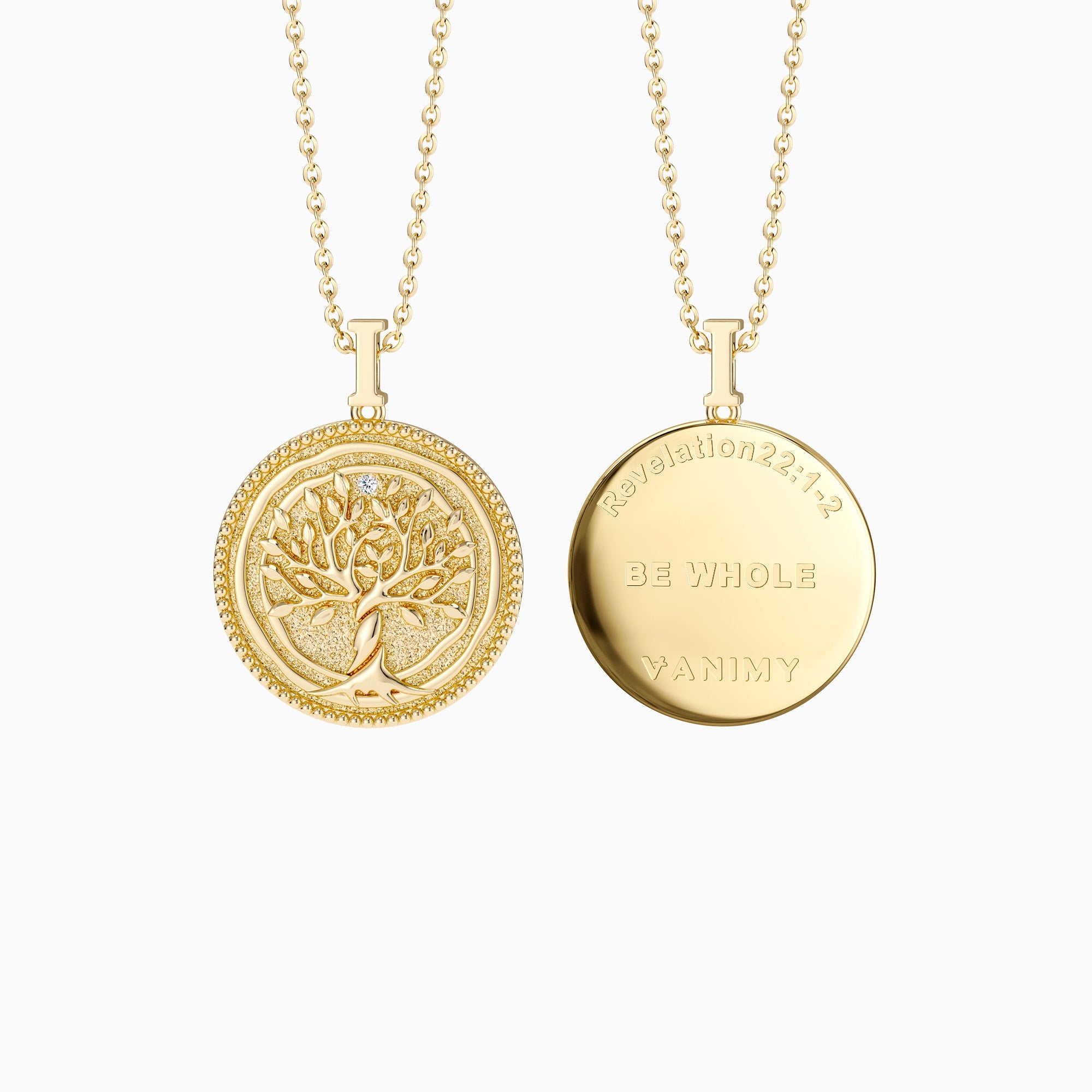 Promised Land Tree of Life Amulet Coin Medallion Necklace - Gold Vermeil - vanimy