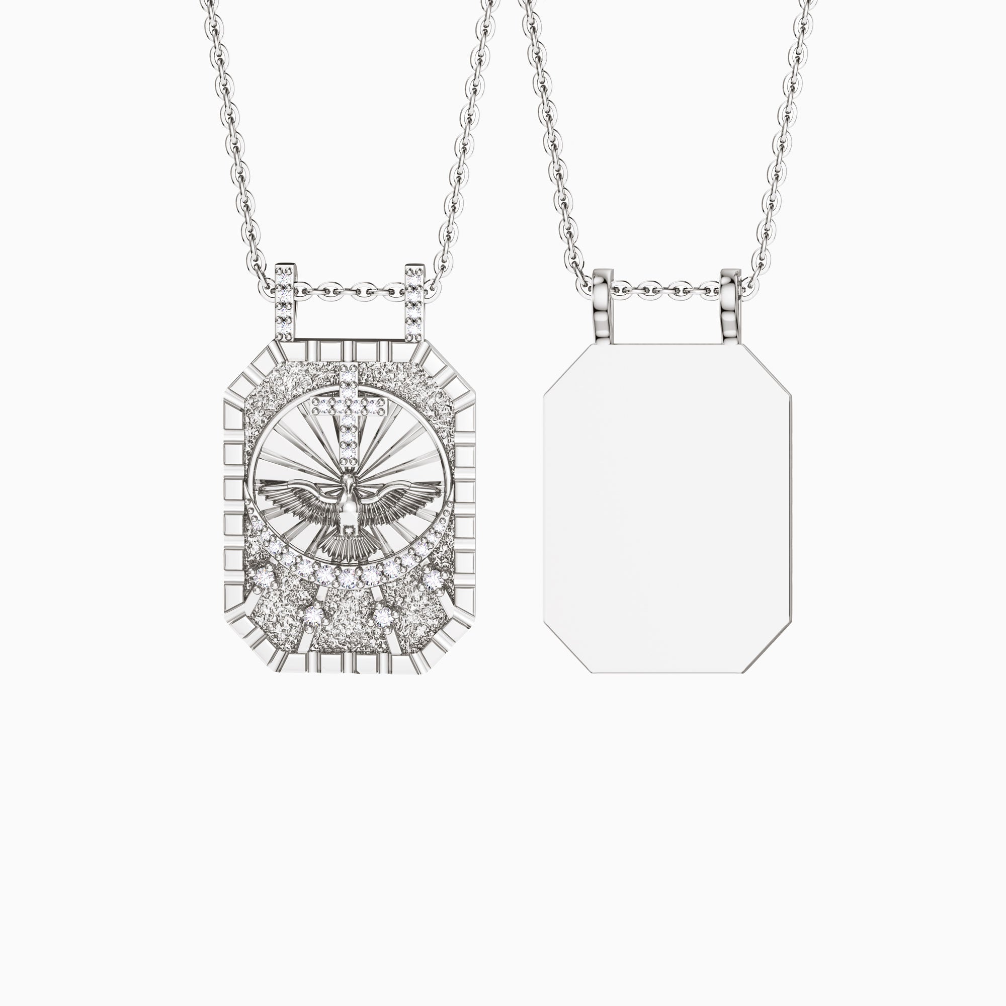 Personalized Cross Dove Celestial Protection Medallion Pendant Scapular Necklace - vanimy