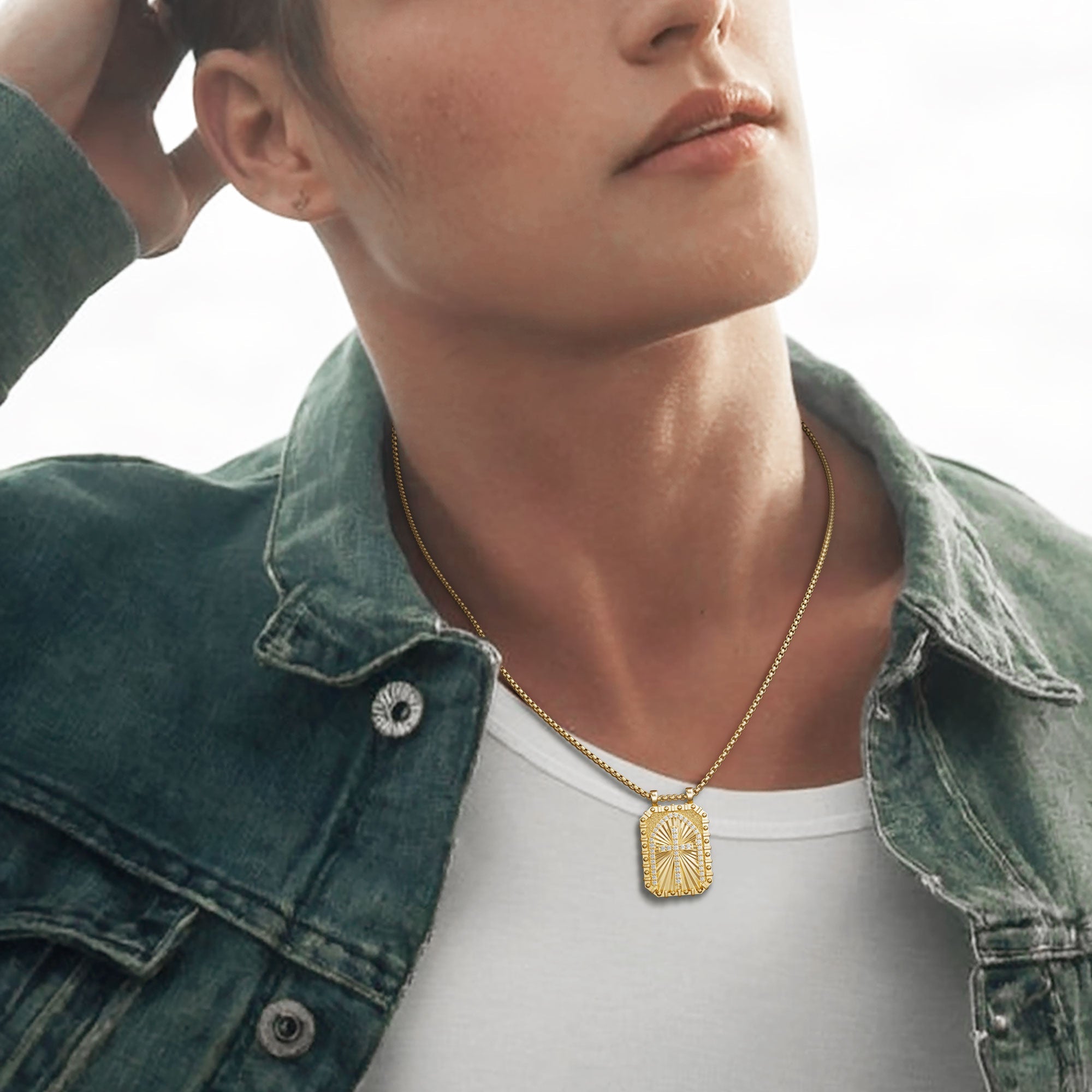 Soul On Fire Cross Medallion Pendant Engraved Necklace - Men - vanimy