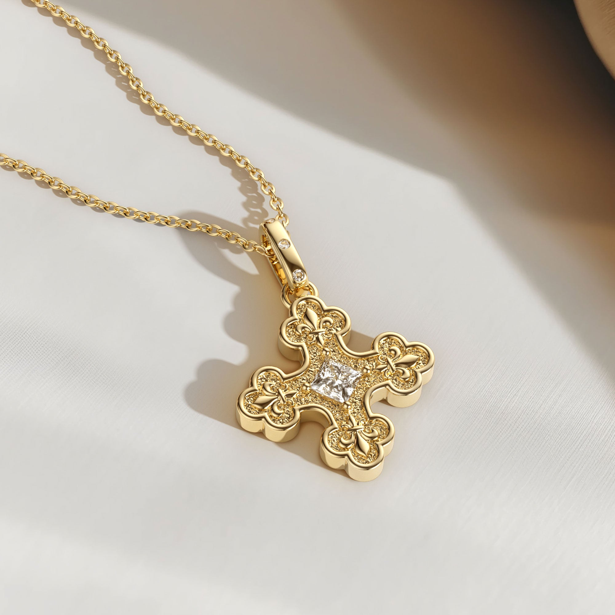 Byzantine Fleur De Lis Cross Pendant Necklace - vanimy