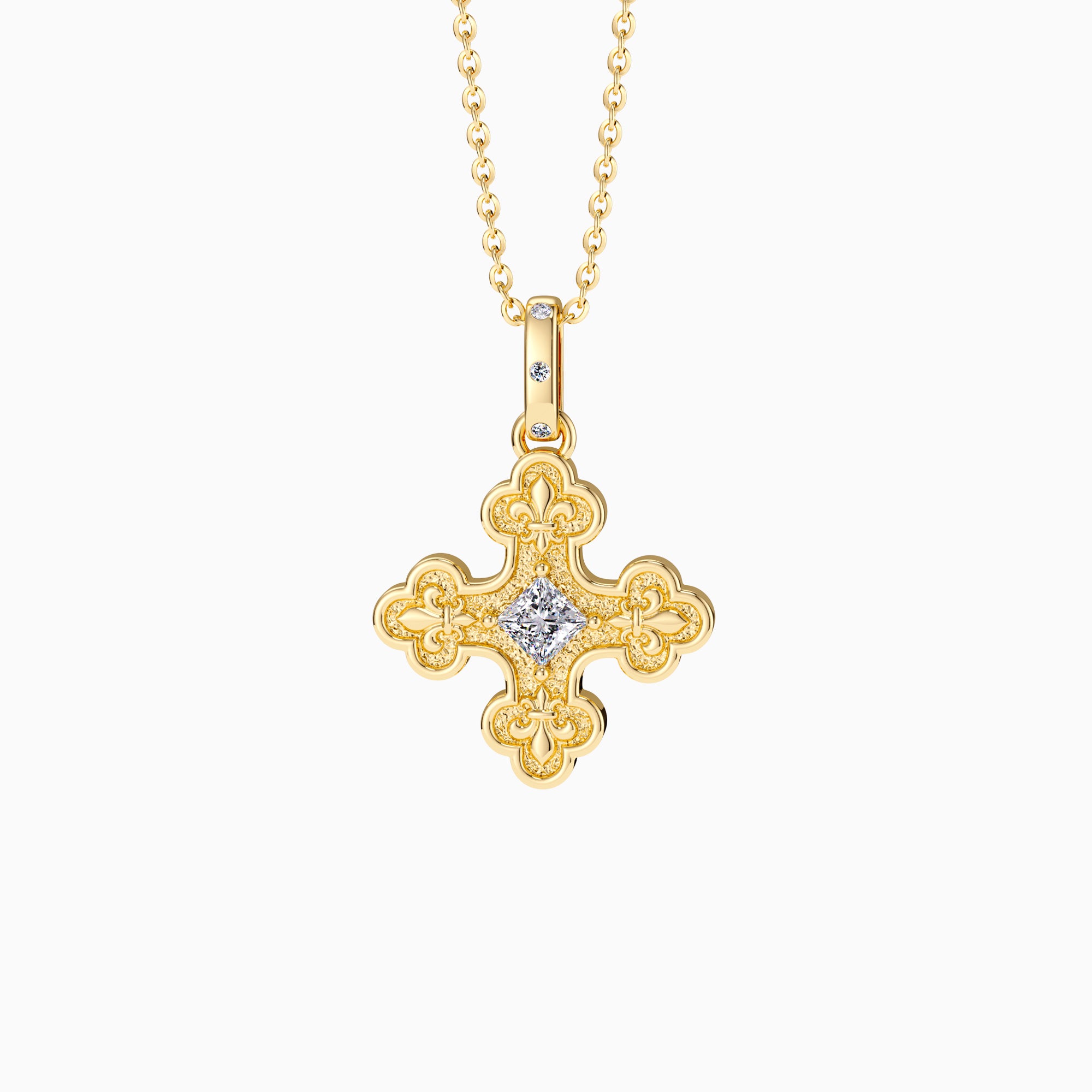 Byzantine Fleur De Lis Cross Pendant Necklace - vanimy