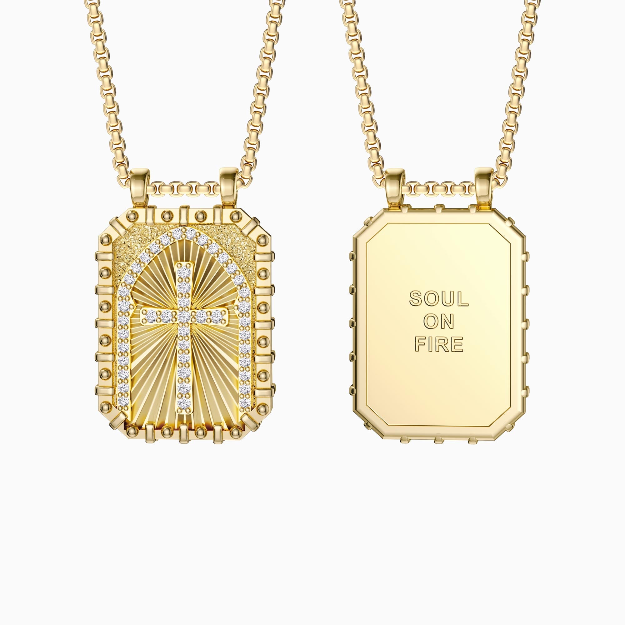 Soul On Fire Cross Medallion Pendant Engraved Necklace - Men - vanimy