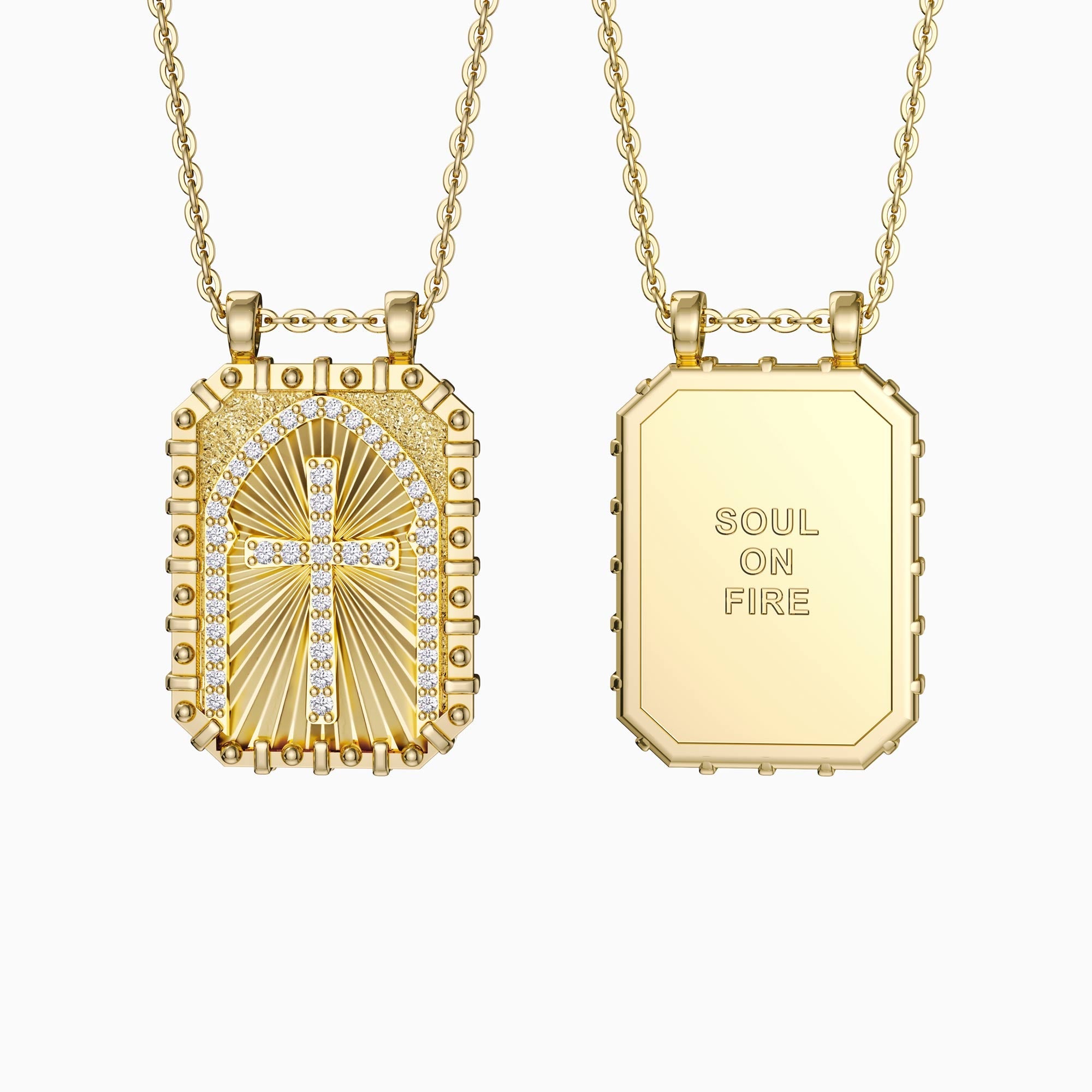 Soul On Fire Cross Medallion Pendant Engraved Necklace - Men - vanimy