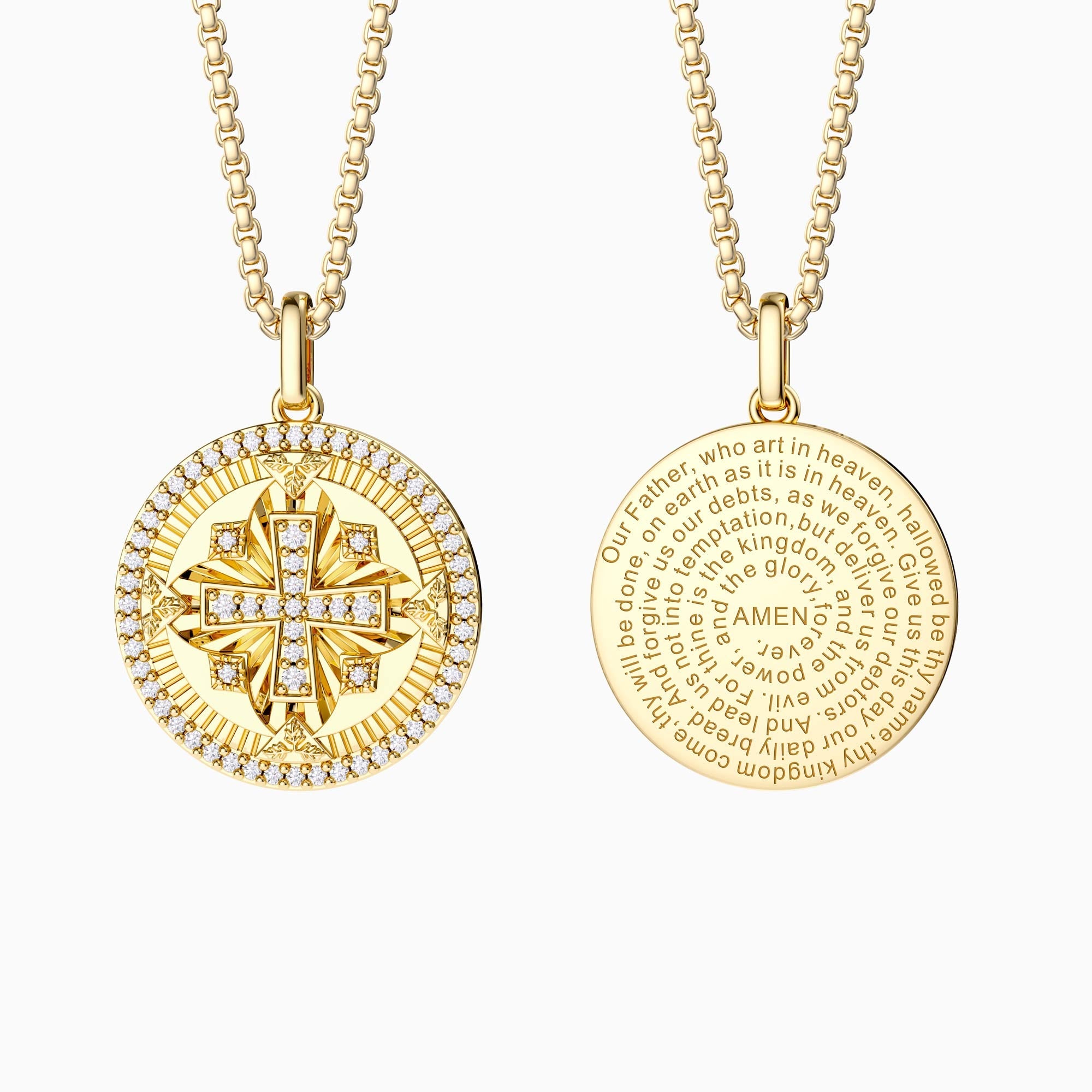Divine Radiance Cross Protection Prayer Medallion Pendant Necklace - Men - vanimy