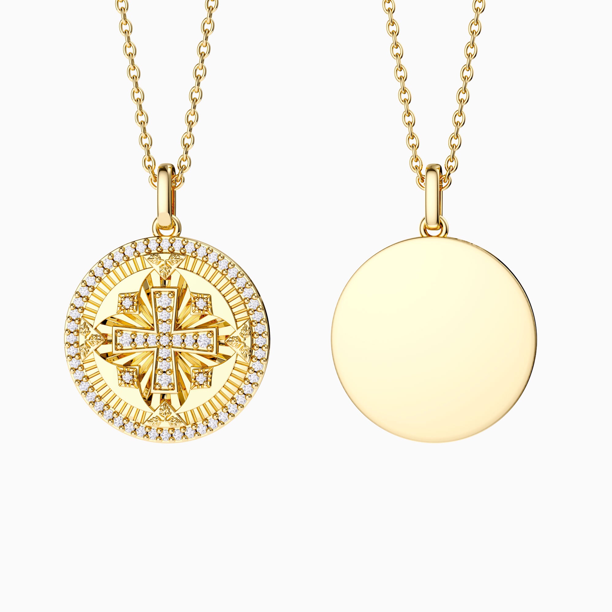 Divine Radiance Cross Protection Prayer Medallion Pendant Necklace - Plain Back - vanimy
