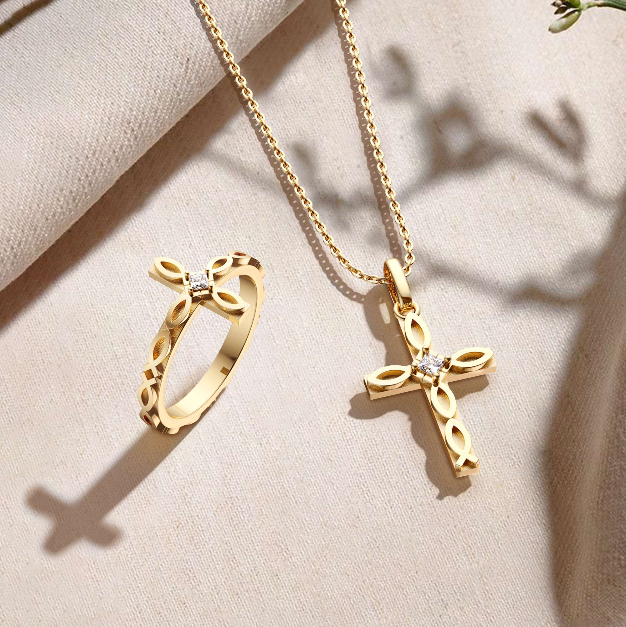 Faith Ichthys Cross Protection Promise Ring - vanimy
