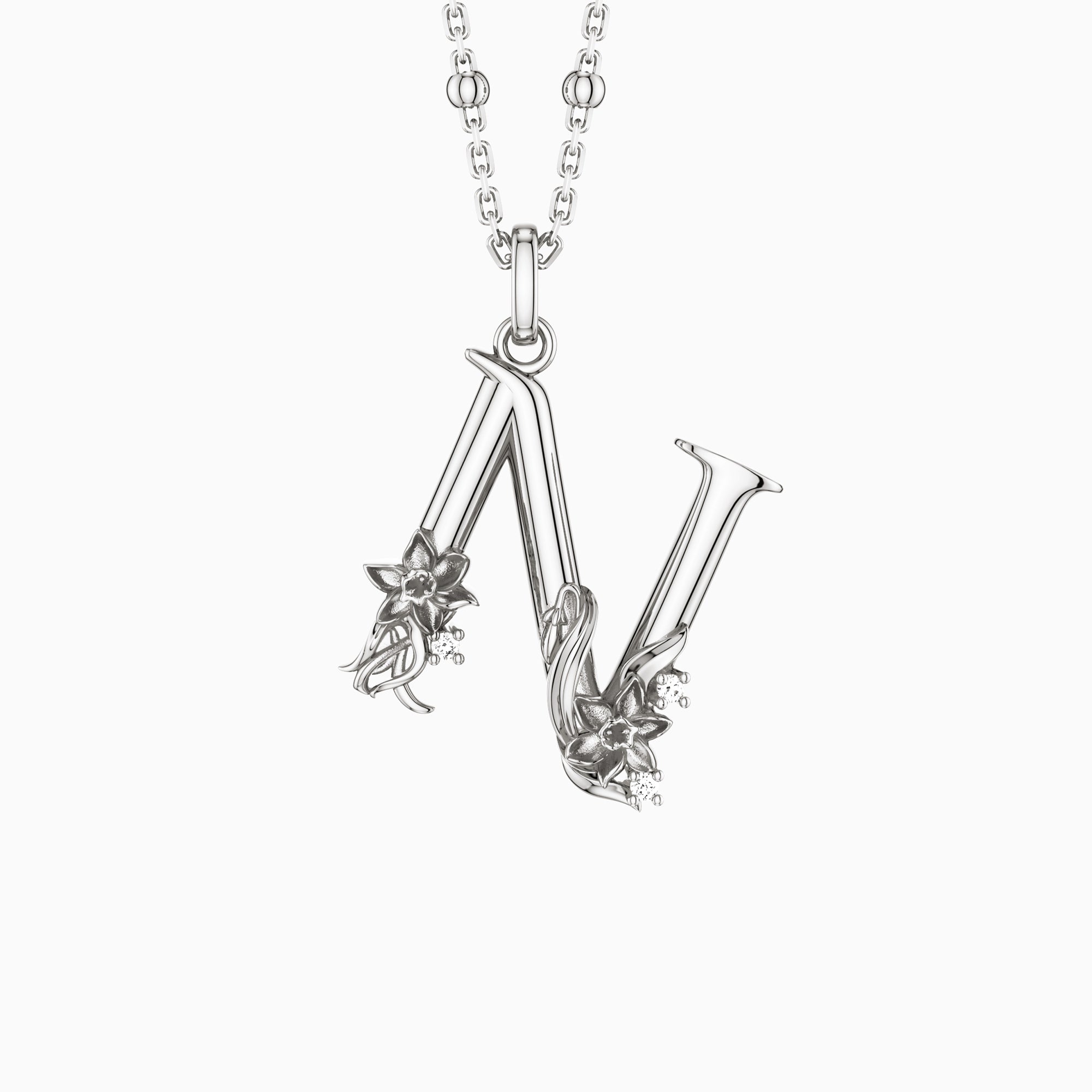 Narcissus Flower Blossom Letter N Pendant - vanimy