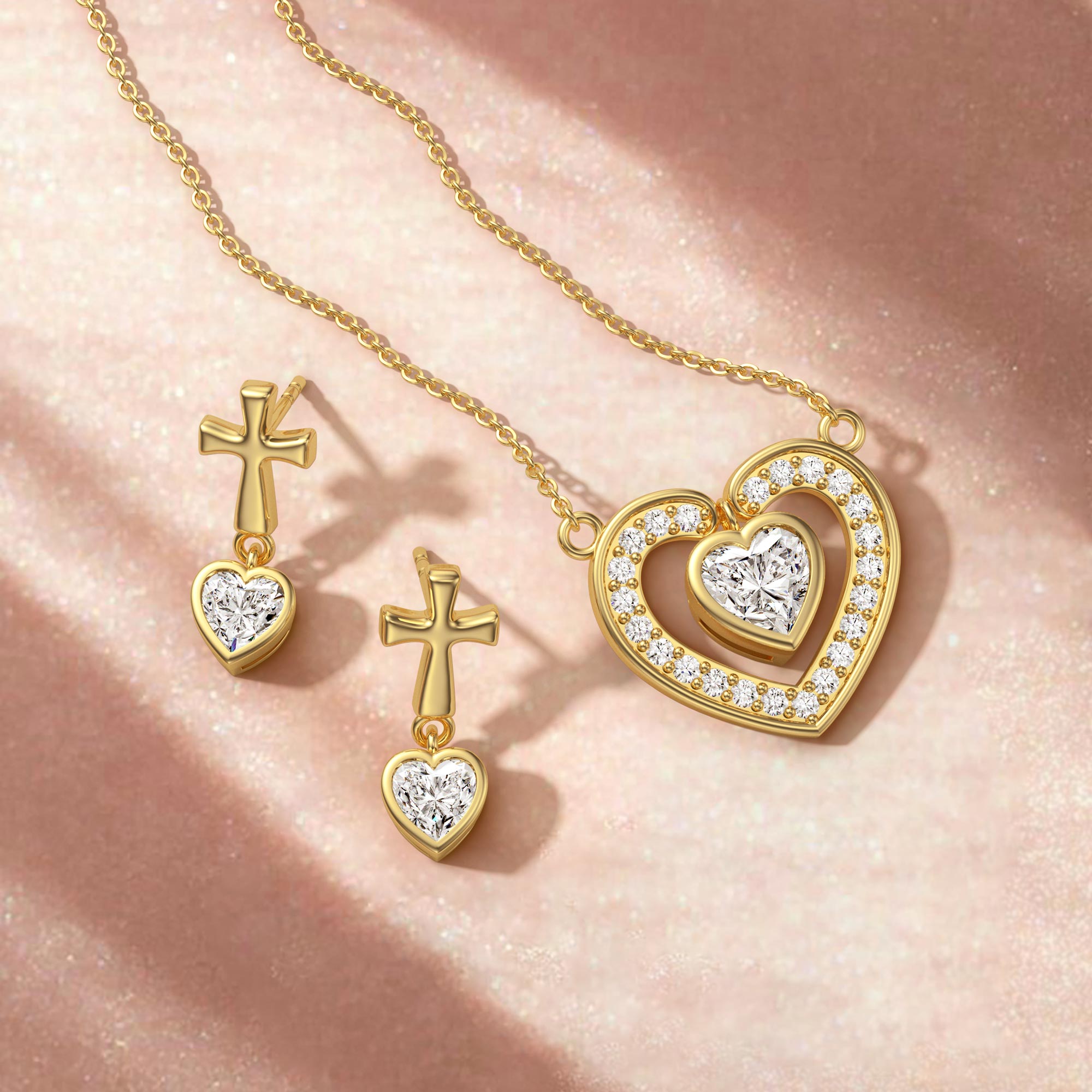 Cross Heart Shaped Bezel Dangling Earrings - vanimy