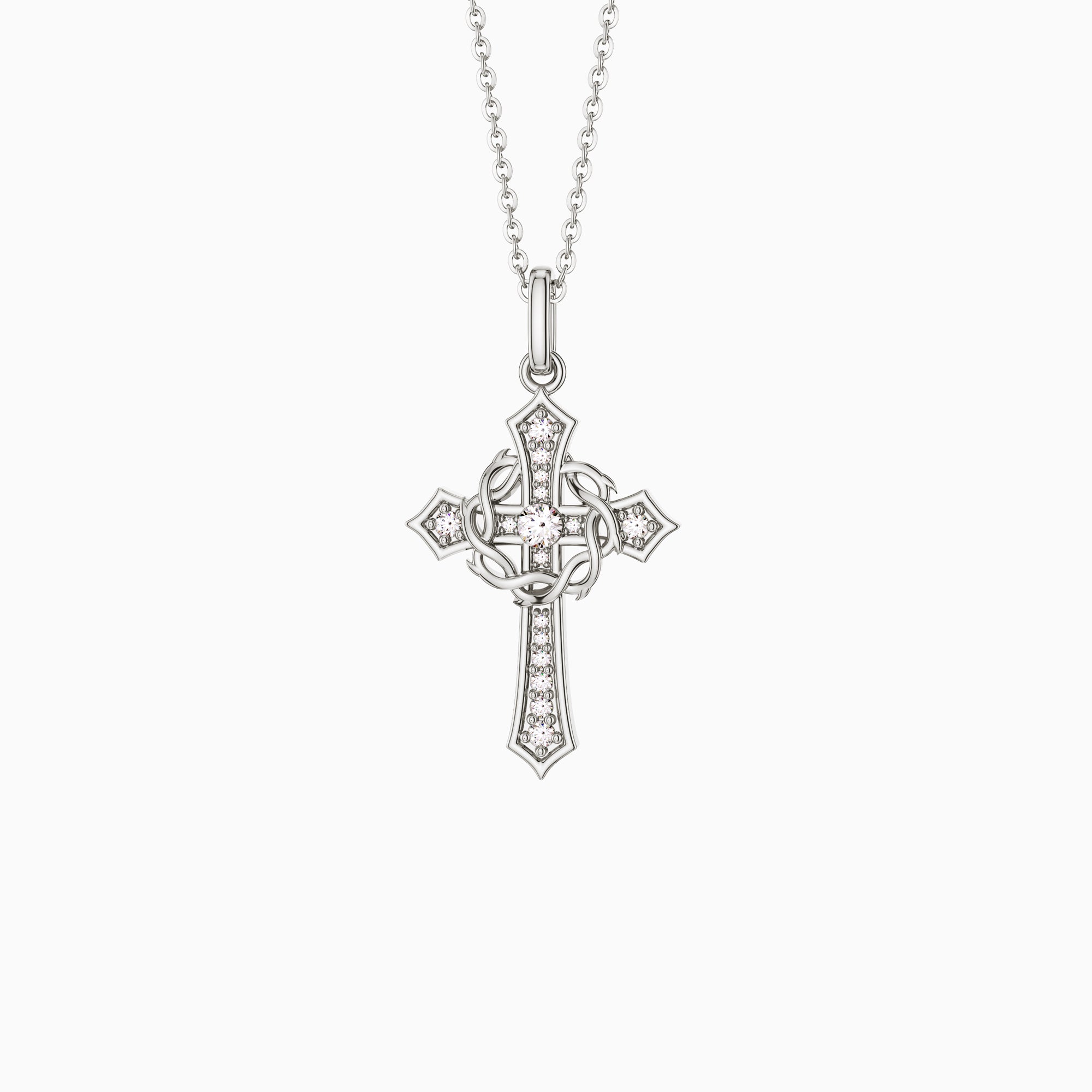 Cross and Crown of Thorns Faith Pendant Necklace - vanimy