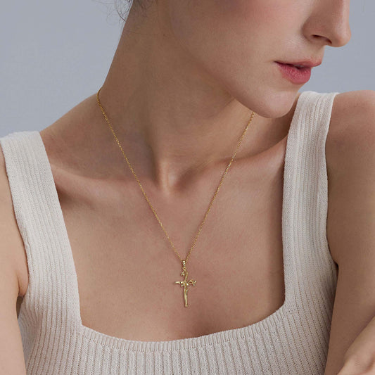 Floral Cross January Snowdrop Birth Flower Necklace