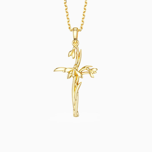 Floral Cross January Snowdrop Birth Flower Necklace