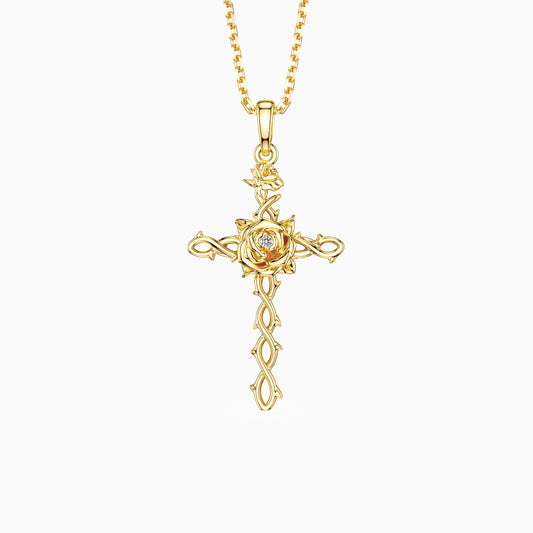 Floral Cross June Rose Birth Flower Necklace