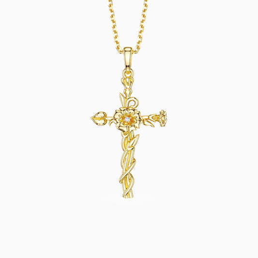 Floral Cross September Morning Glory Birth Flower Necklace