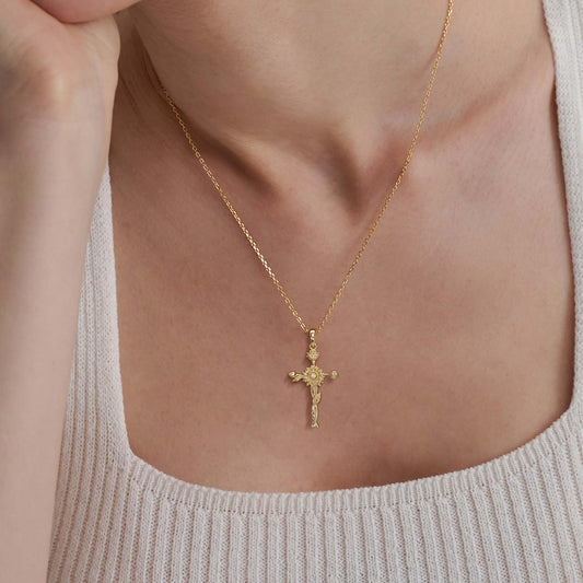 Floral Cross November Sunflower Birth Flower Necklace