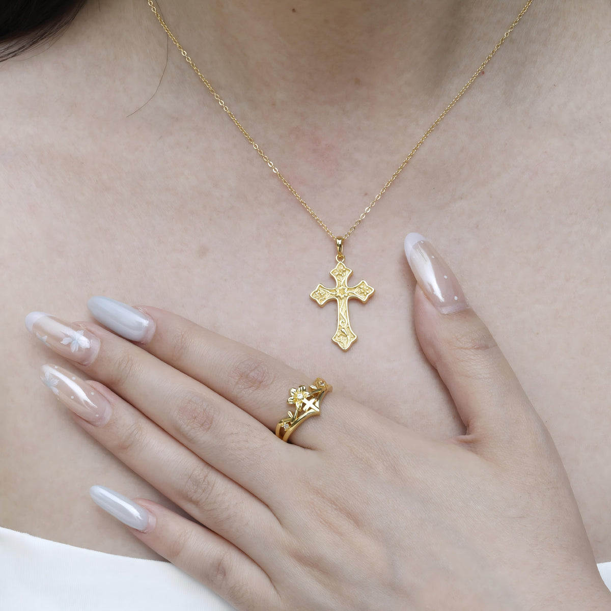 Sacred Bloom Lily Cross Necklace