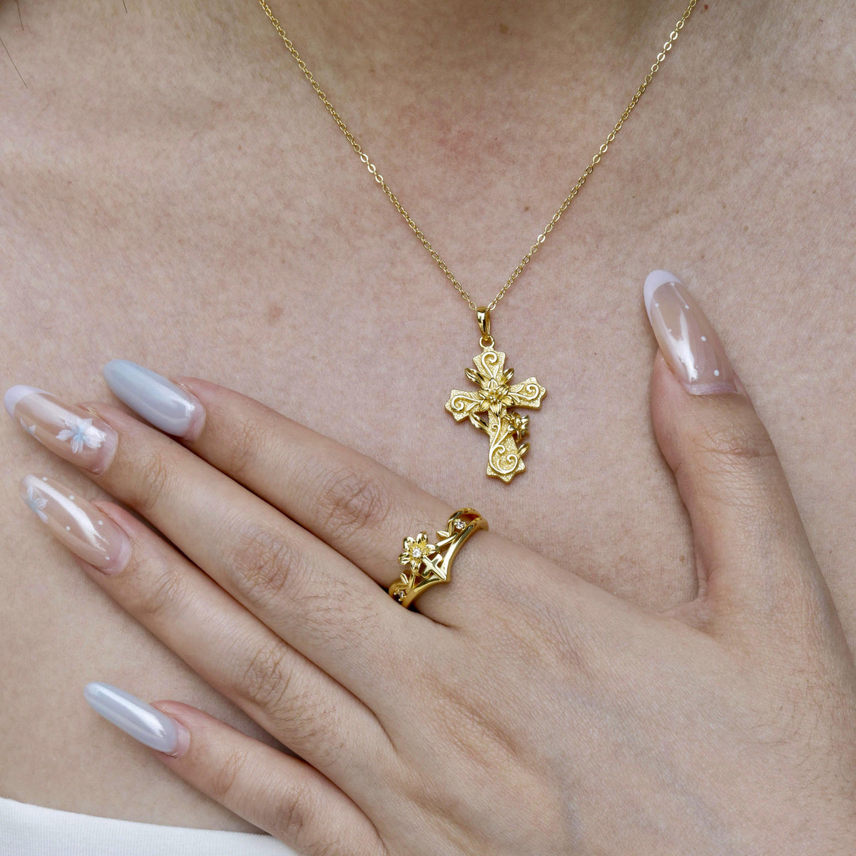 Grace in Bloom Lily Cross Necklace