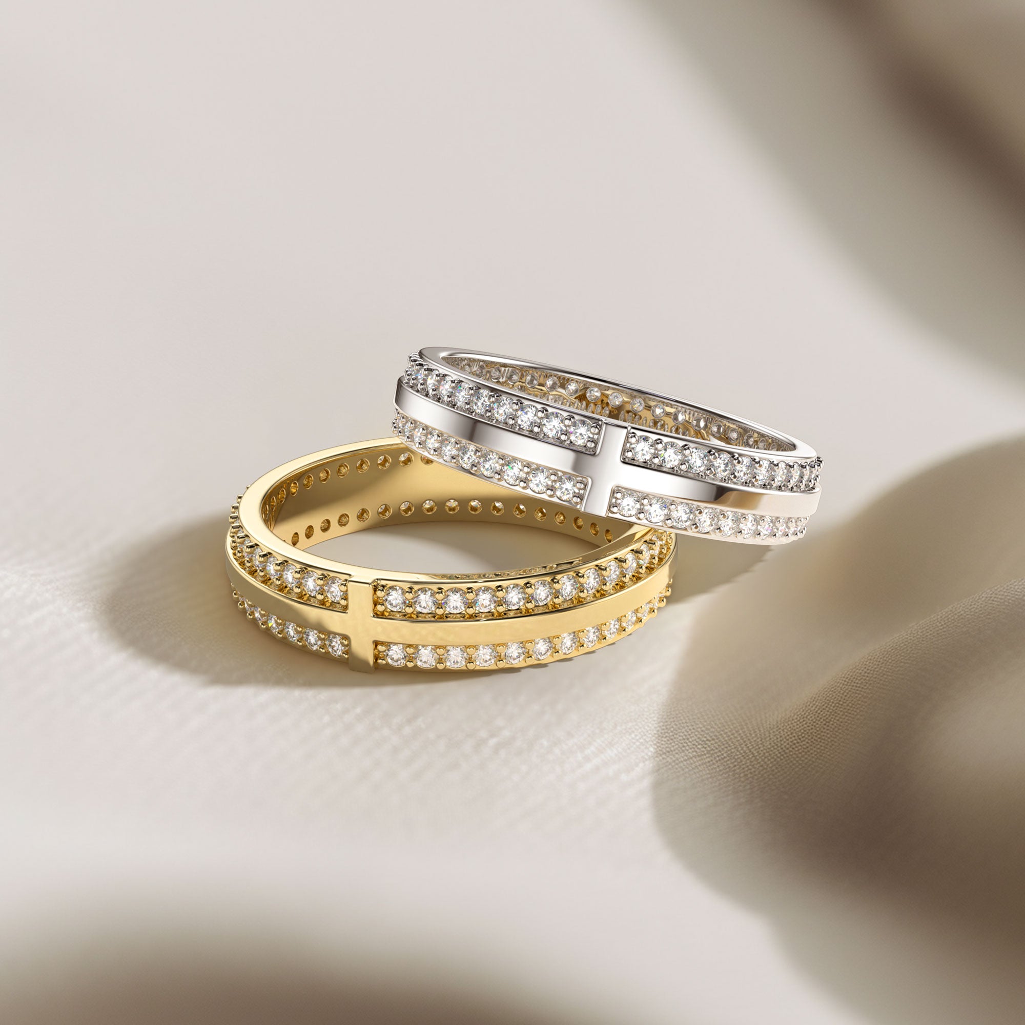 Narrow Pavé Zirconia Cross Band Ring - vanimy