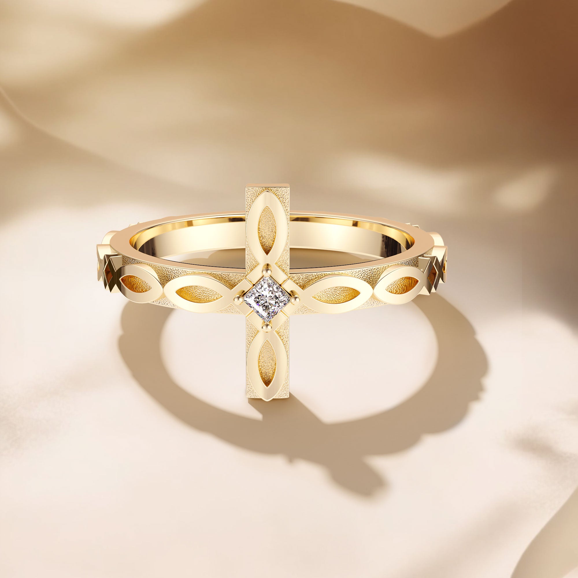 Faith Ichthys Cross Protection Promise Ring - vanimy