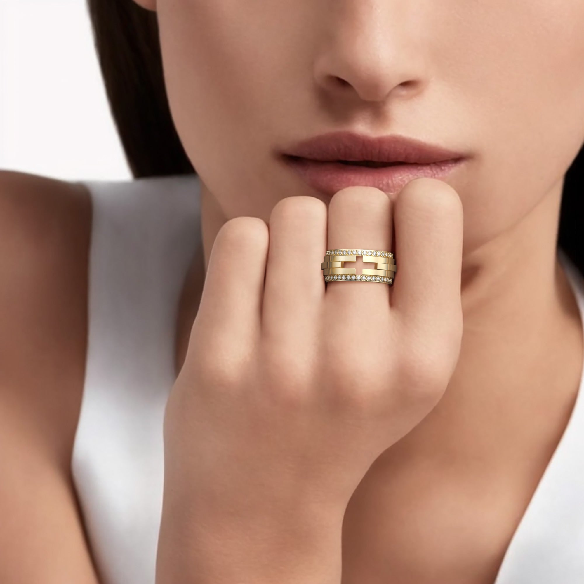 Cut-Out Cross Staircase Statement Ring - vanimy