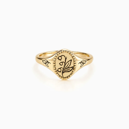 Lily of the Valley Birth Flower Signet Ring