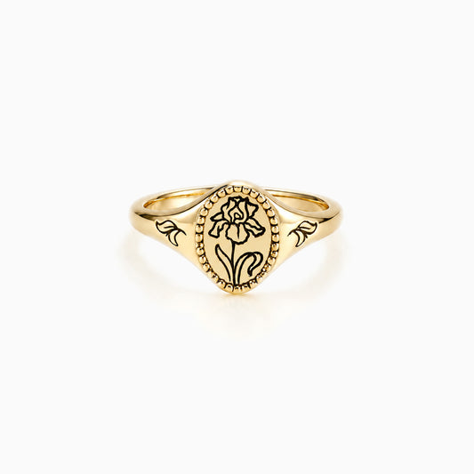 Iris Birth Flower Signet Ring