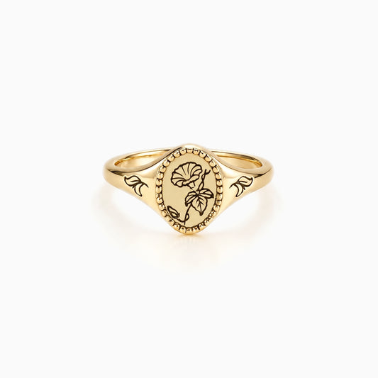 Morning Glory Birth Flower Signet Ring