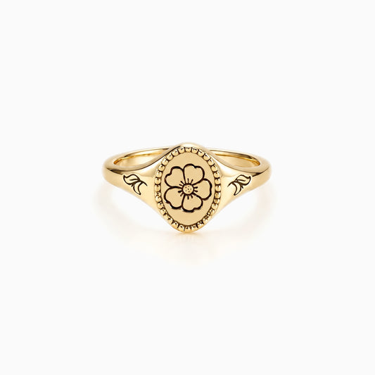 Poppy Birth Flower Signet Ring