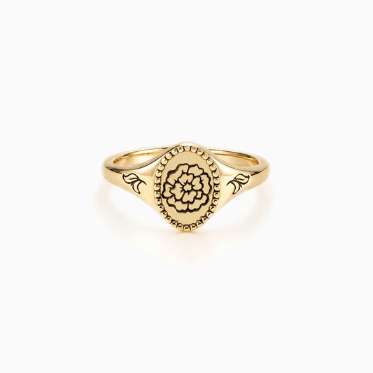 Marigold Birth Flower Signet Ring