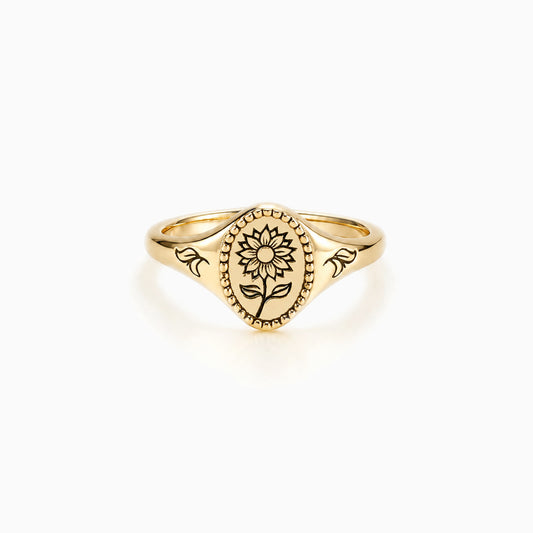 Sunflower Birth Flower Signet Ring
