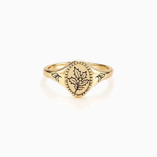 Holly Birth Flower Signet Ring