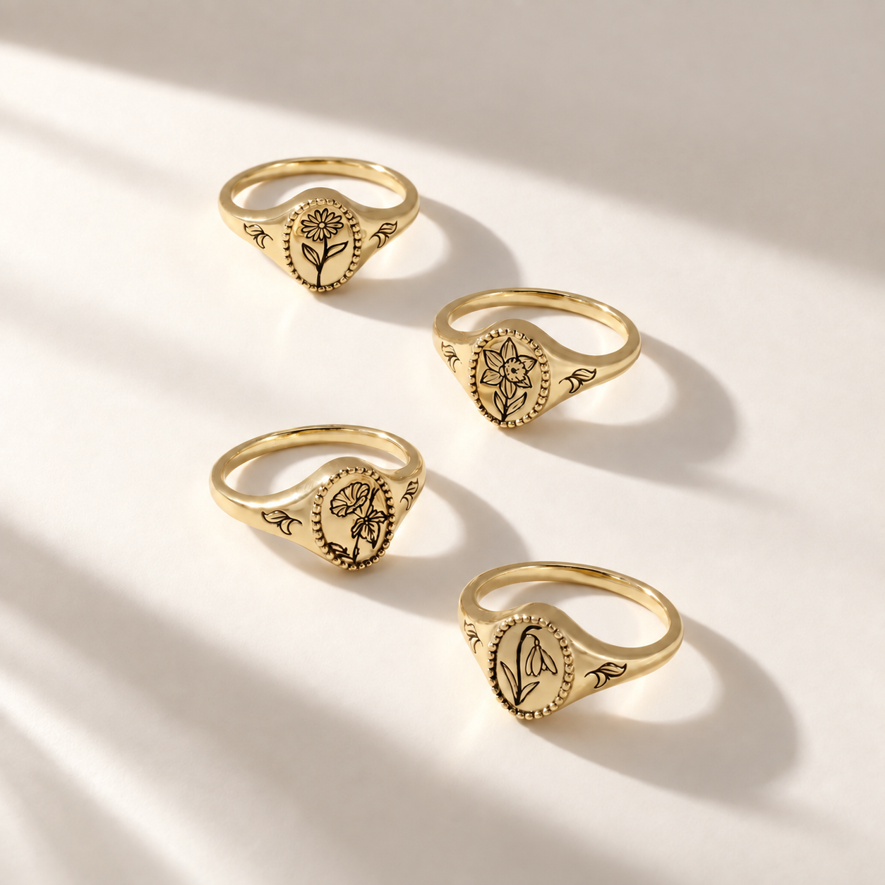 Birth Flower Signet Ring