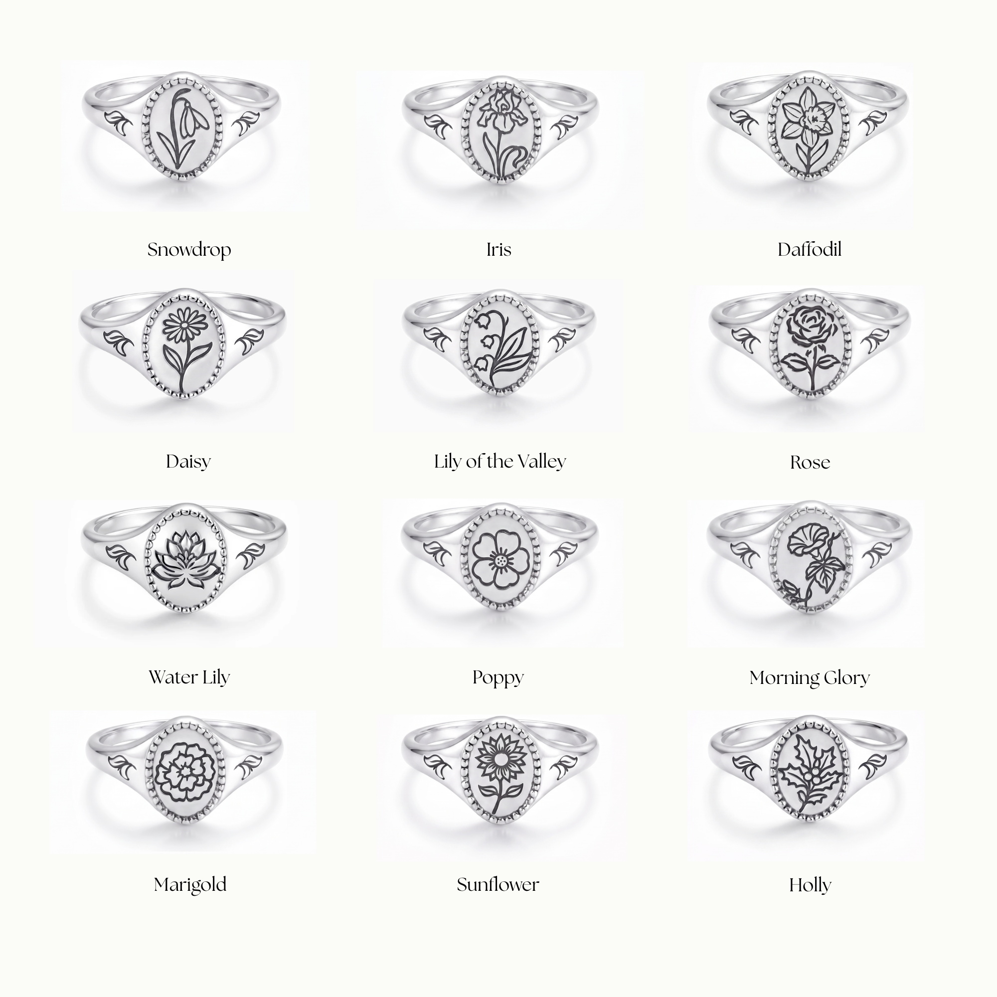 Birth Flower Signet Ring